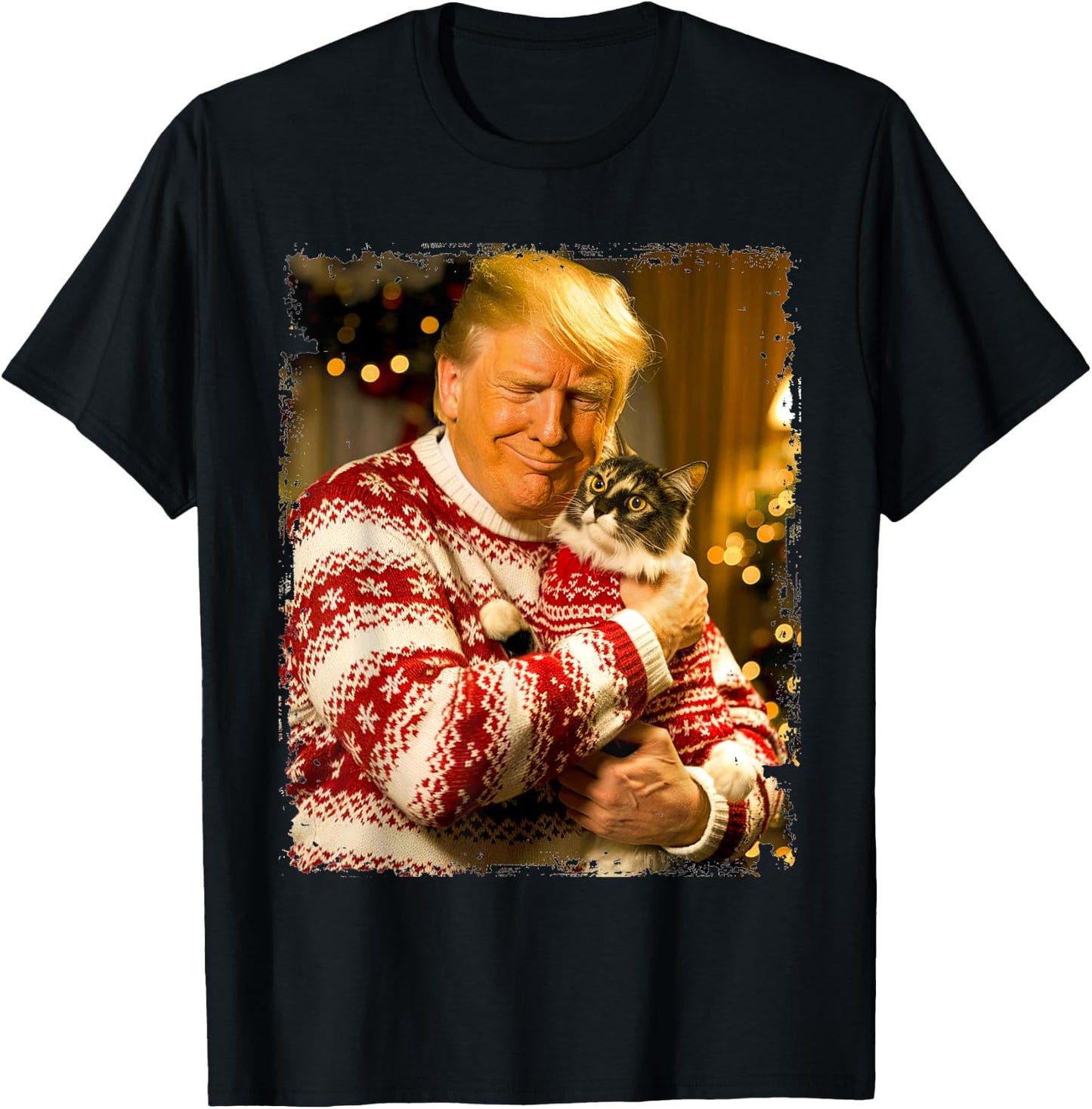 Funny Trump Christmas Sweater for Cat Lovers Xmas Pajamas T-Shirt - T-Shirt | Black