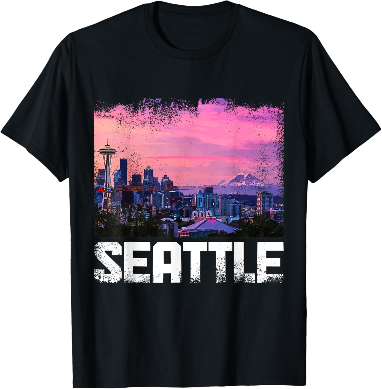 Seattle Washington Skyline PNW Vintage Pride T-Shirt - T-Shirt | Black