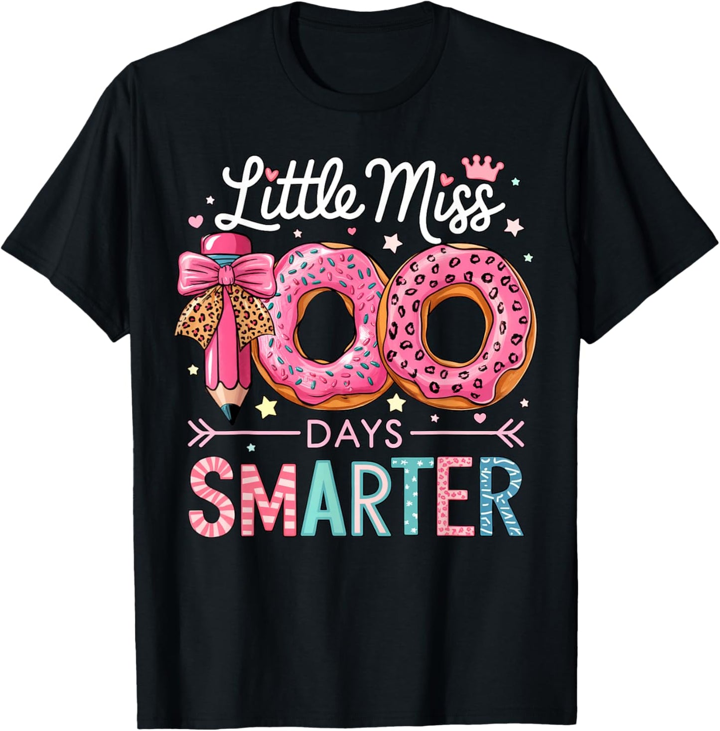 Little Miss 100 Days Smarter Kids Girls 100th Day of School T-Shirt - T-Shirt | Black
