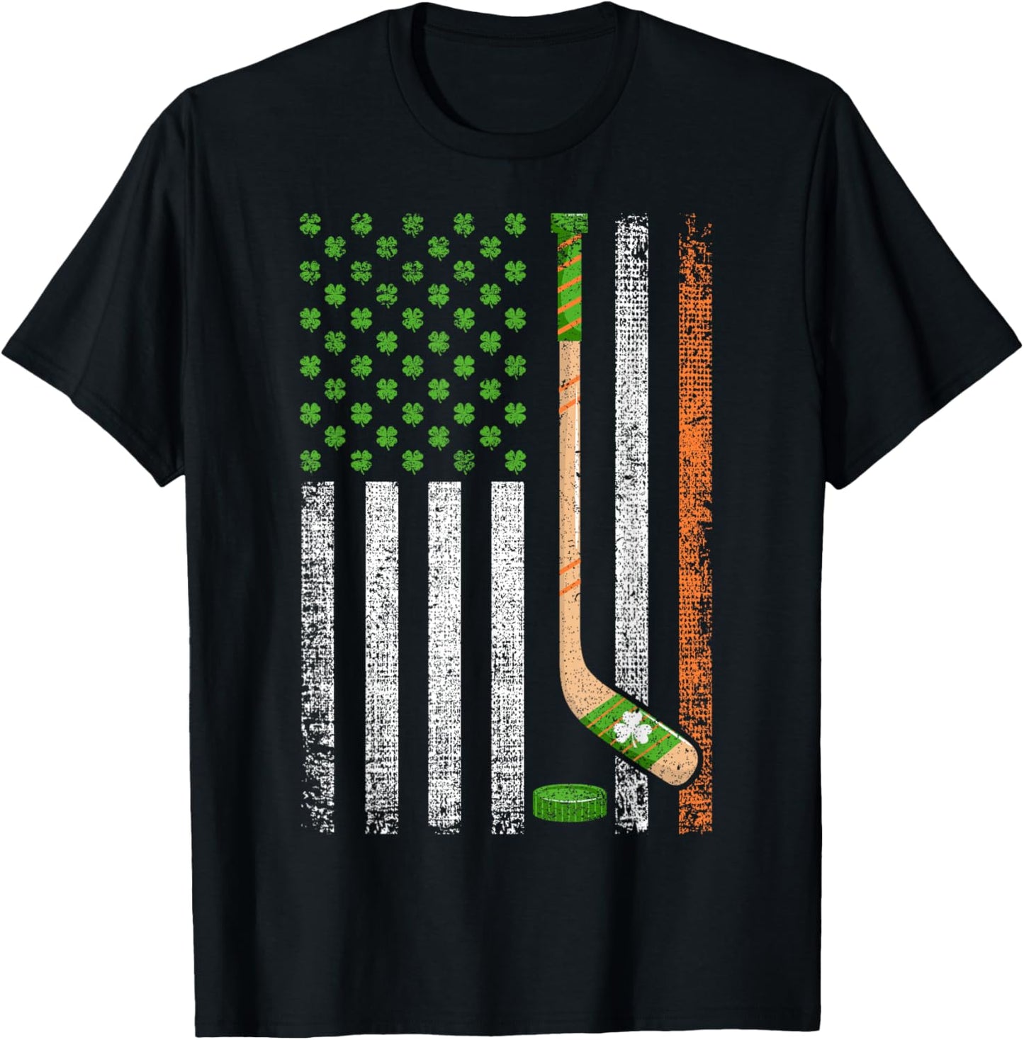 Irish USA Flag Leprechaun Lucky Hockey St. Patrick's Day T-Shirt - T-Shirt | Black
