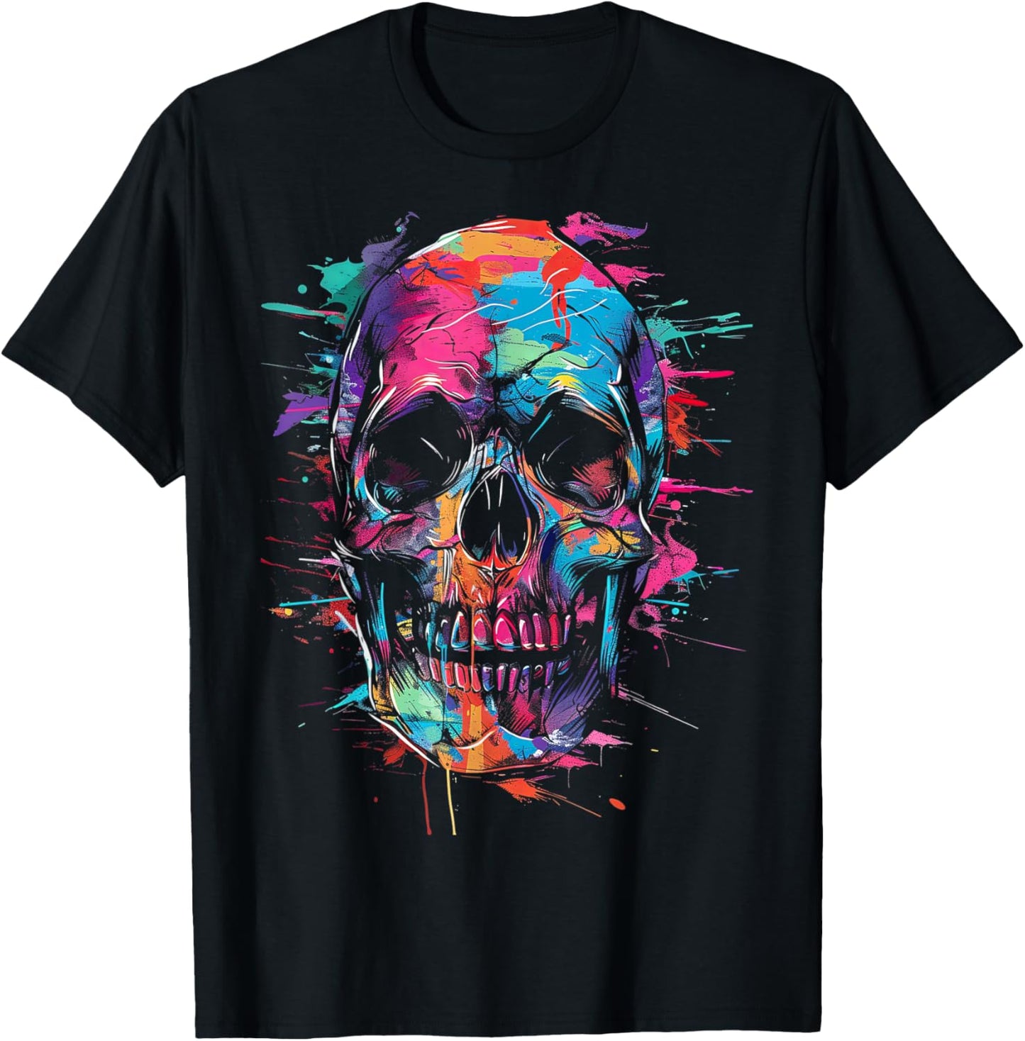 Farbspritzer mit Buntem Totenkopf T-Shirt - T-Shirt | Black