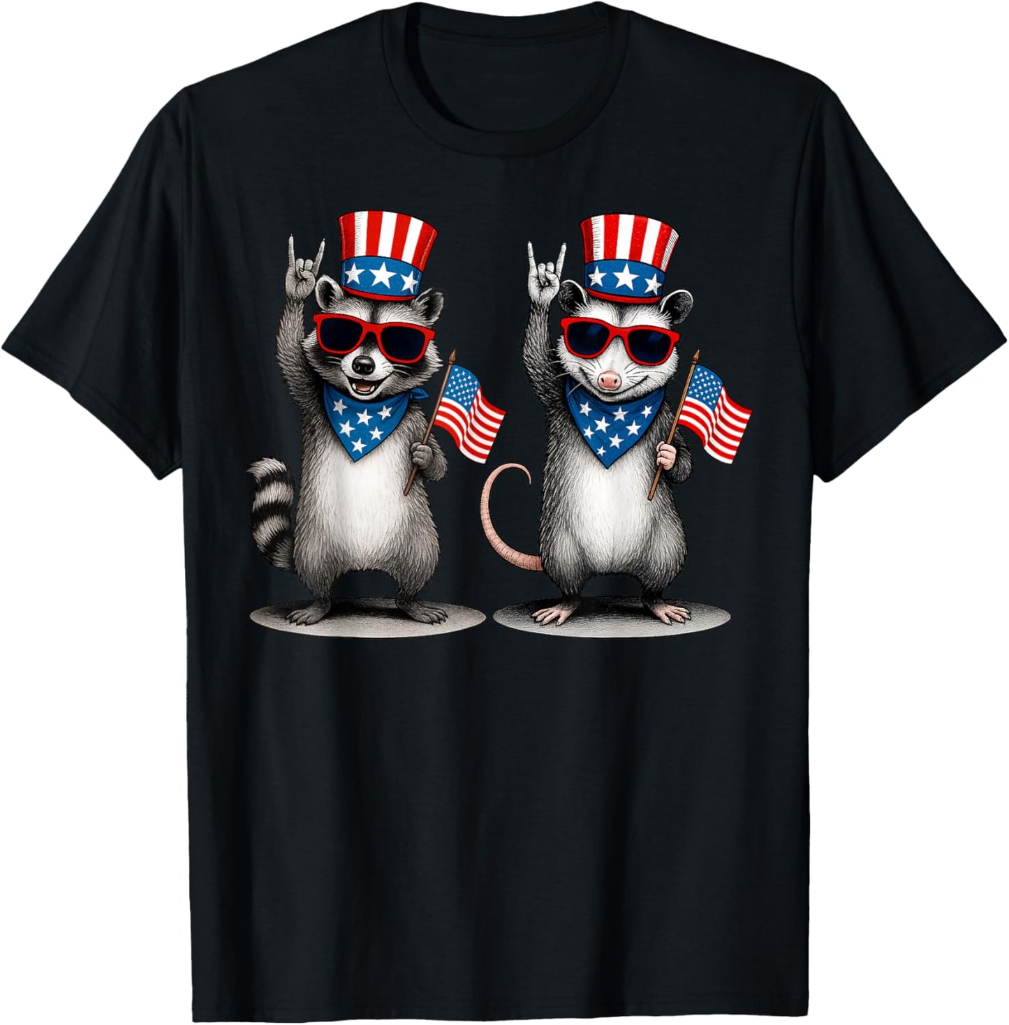 USA Patriotic Raccoon Opossum Team Trash Funny 4th of July T-Shirt - T-Shirt | Black