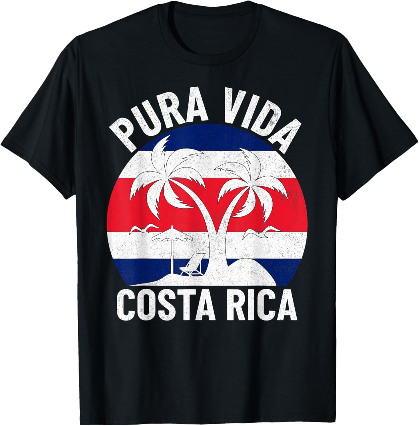 Vintage Costa Rica Flag Pura Vida Beach Summer Vacation T-Shirt - T-Shirt | Black