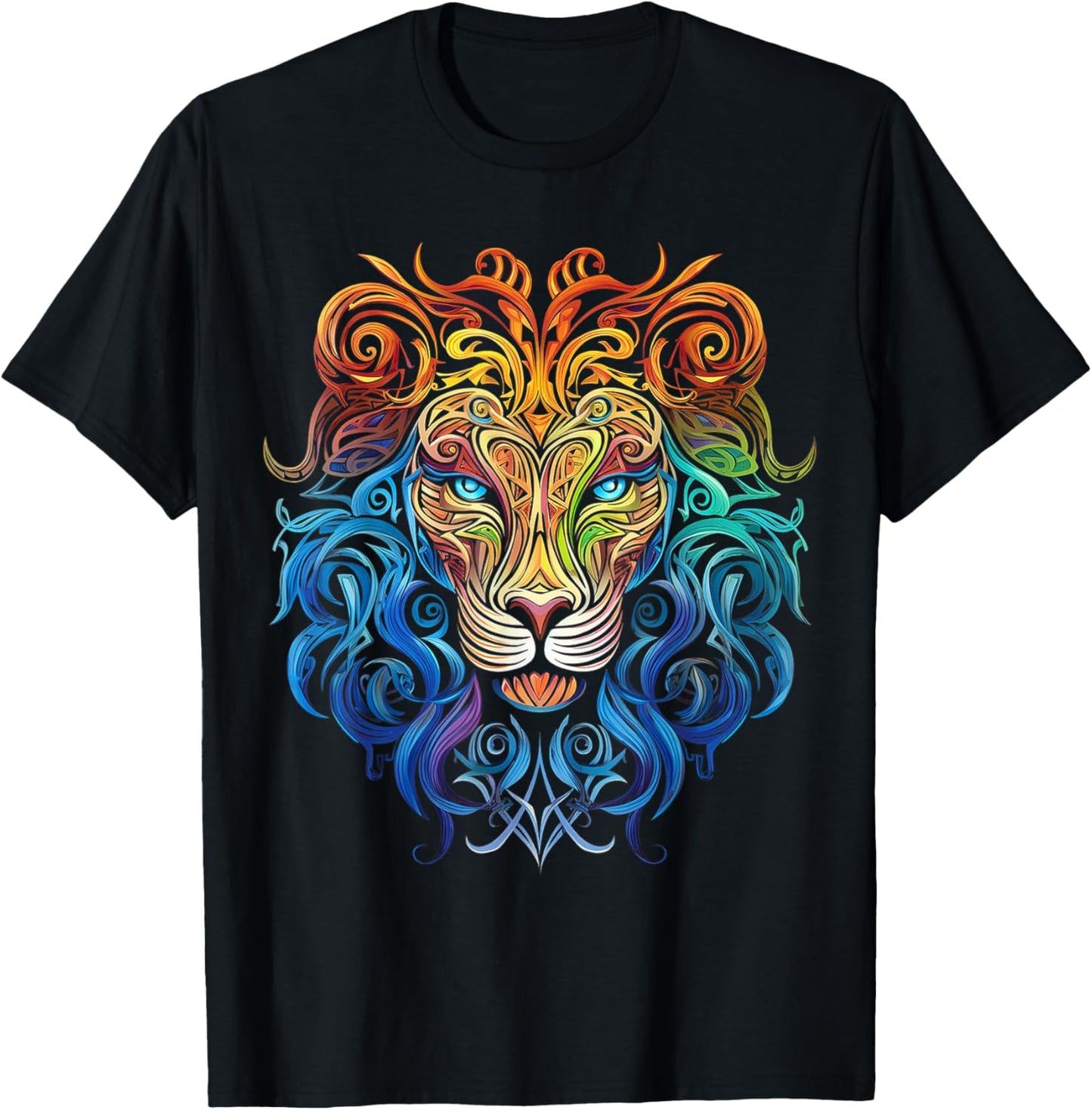 Lion Mandala Art Animal Love Colorful Graphic Lion T-Shirt - T-Shirt | Black