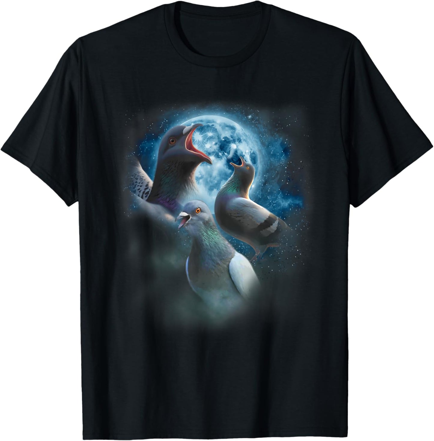 Funny Pigeon Shirt - Funny Pigeons Howling at the Moon T-Shirt - T-Shirt | Black