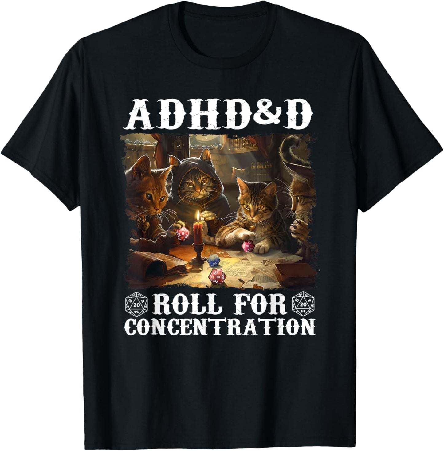ADHD&D Roll For Concentration Lovely Gamers Vintage ADHD&D T-Shirt - T-Shirt | Black