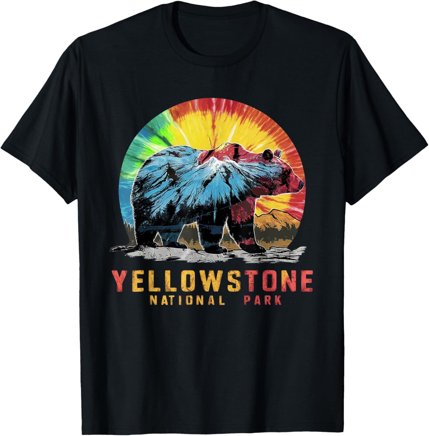Vintage Yellowstone National Park Retro Mountains Tie Dye T-Shirt - T-Shirt | Black
