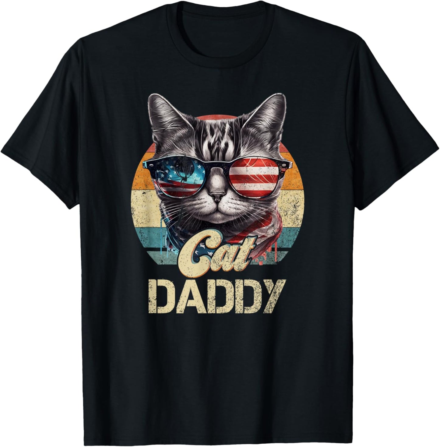 Vintage Retro Cat Daddy Best Dad Funny Fathers Day T-Shirt - T-Shirt | Black