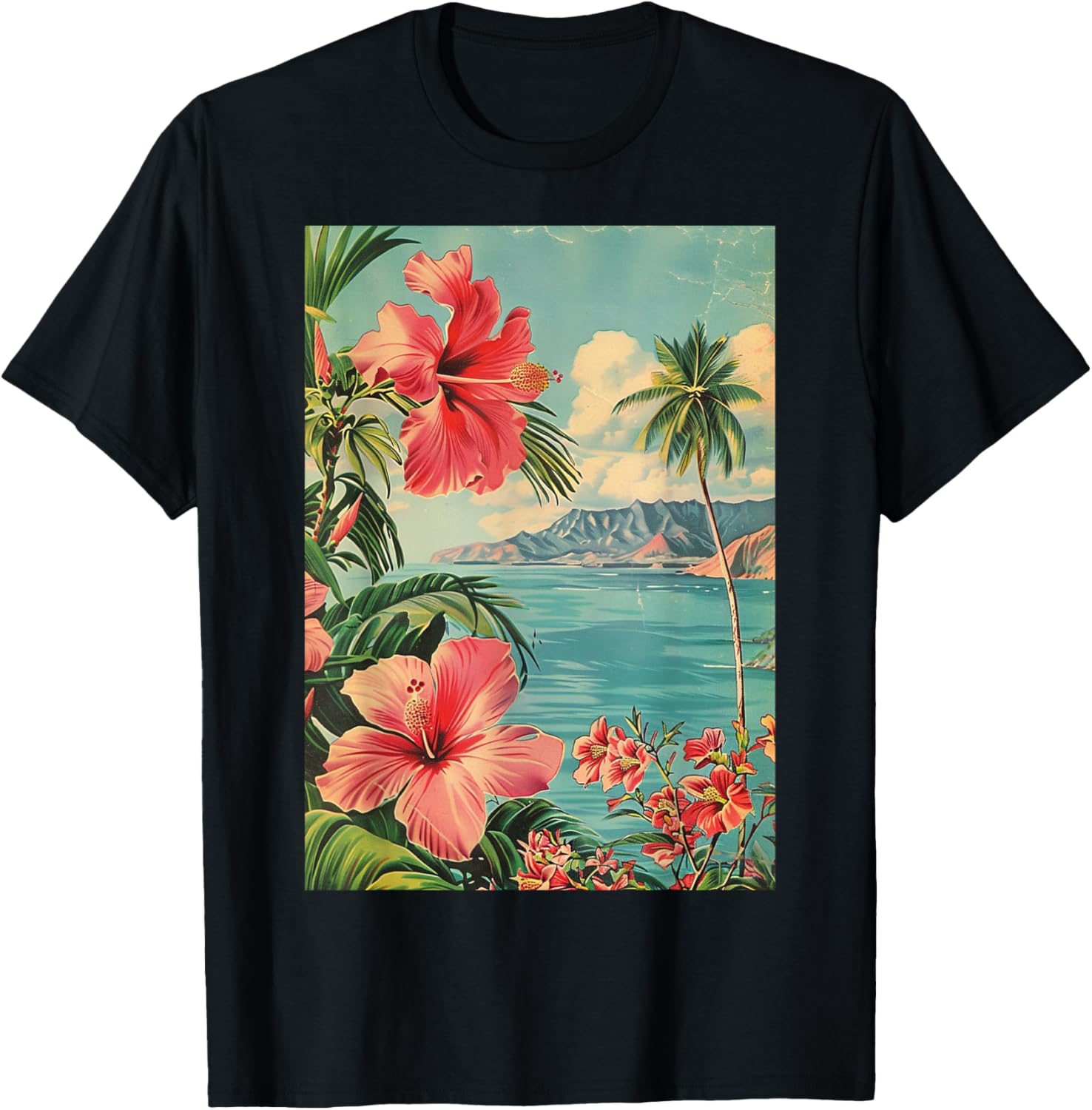 Vintage Hawaiian Beach Aesthetic Art T-Shirt - T-Shirt | Black