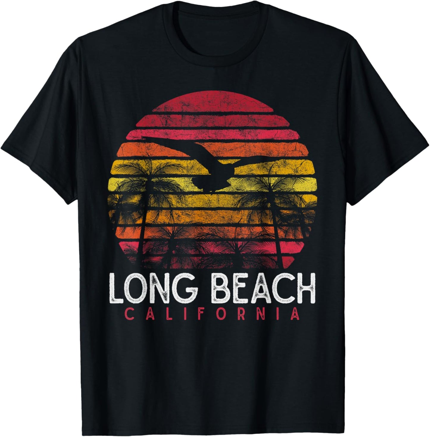 Long Beach California CA Vintage Beach Retro 80s 90s Sunset Women Kids T-Shirt - T-Shirt | Black