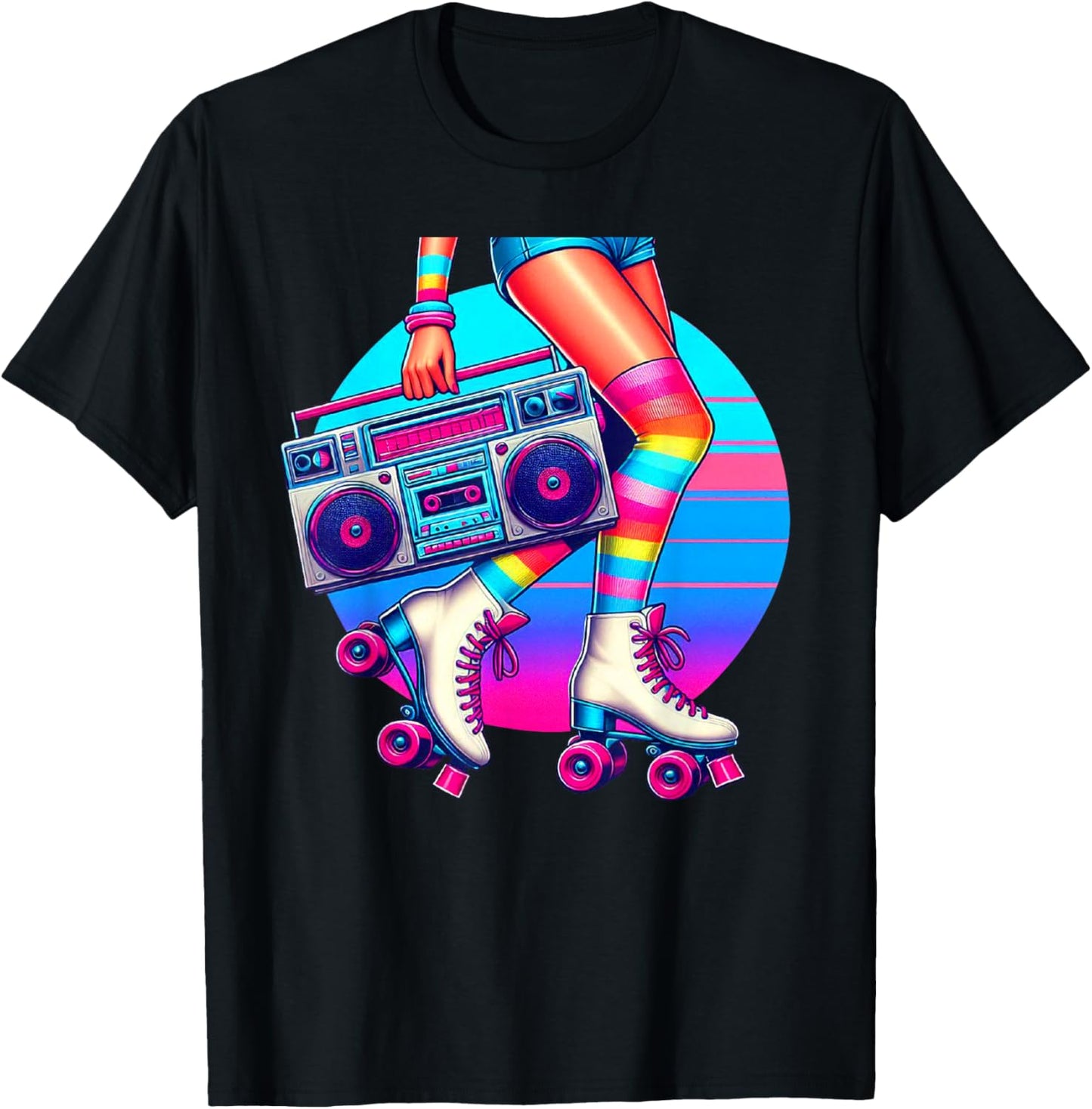 Retro Rollerskates Funny 80's Roller Disco Skating Girl T-Shirt - T-Shirt | Black
