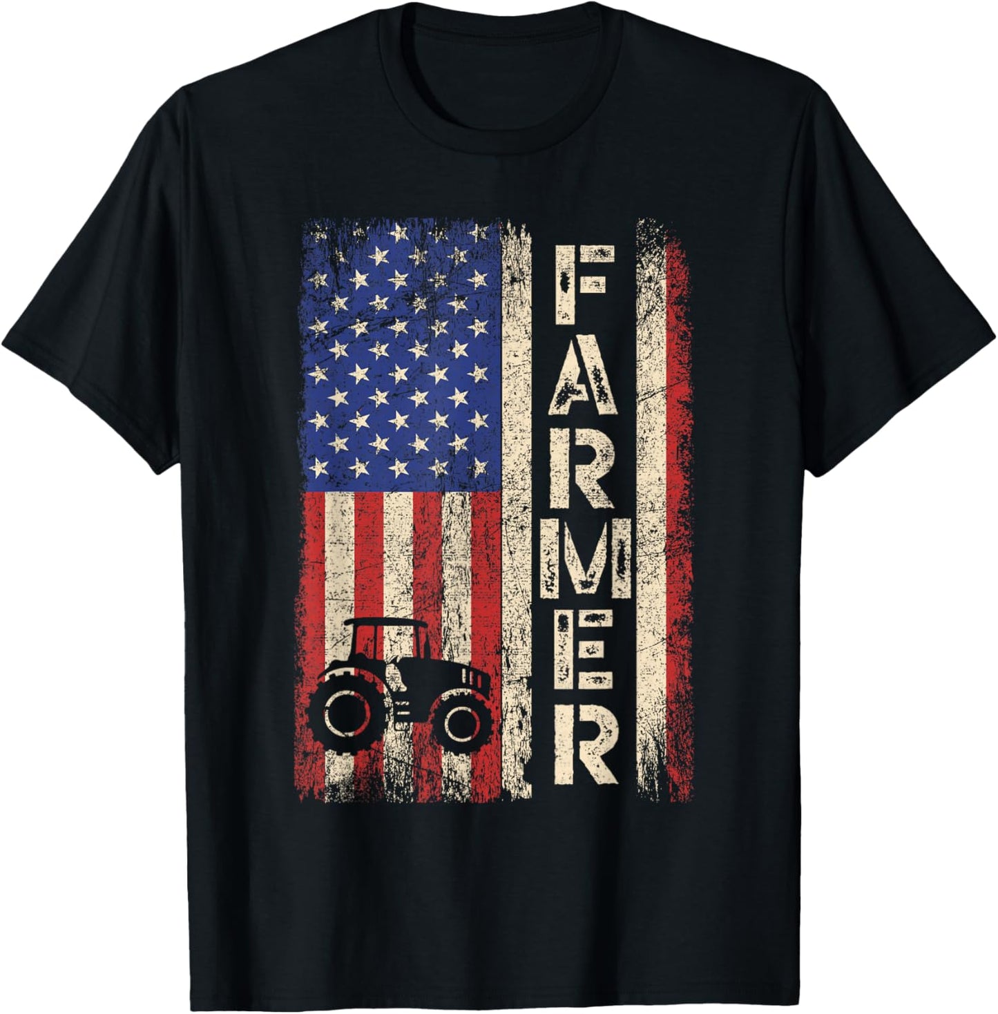 Farmer Tractors USA American Flag Patriotic Farming Gifts T-Shirt - T-Shirt | Black
