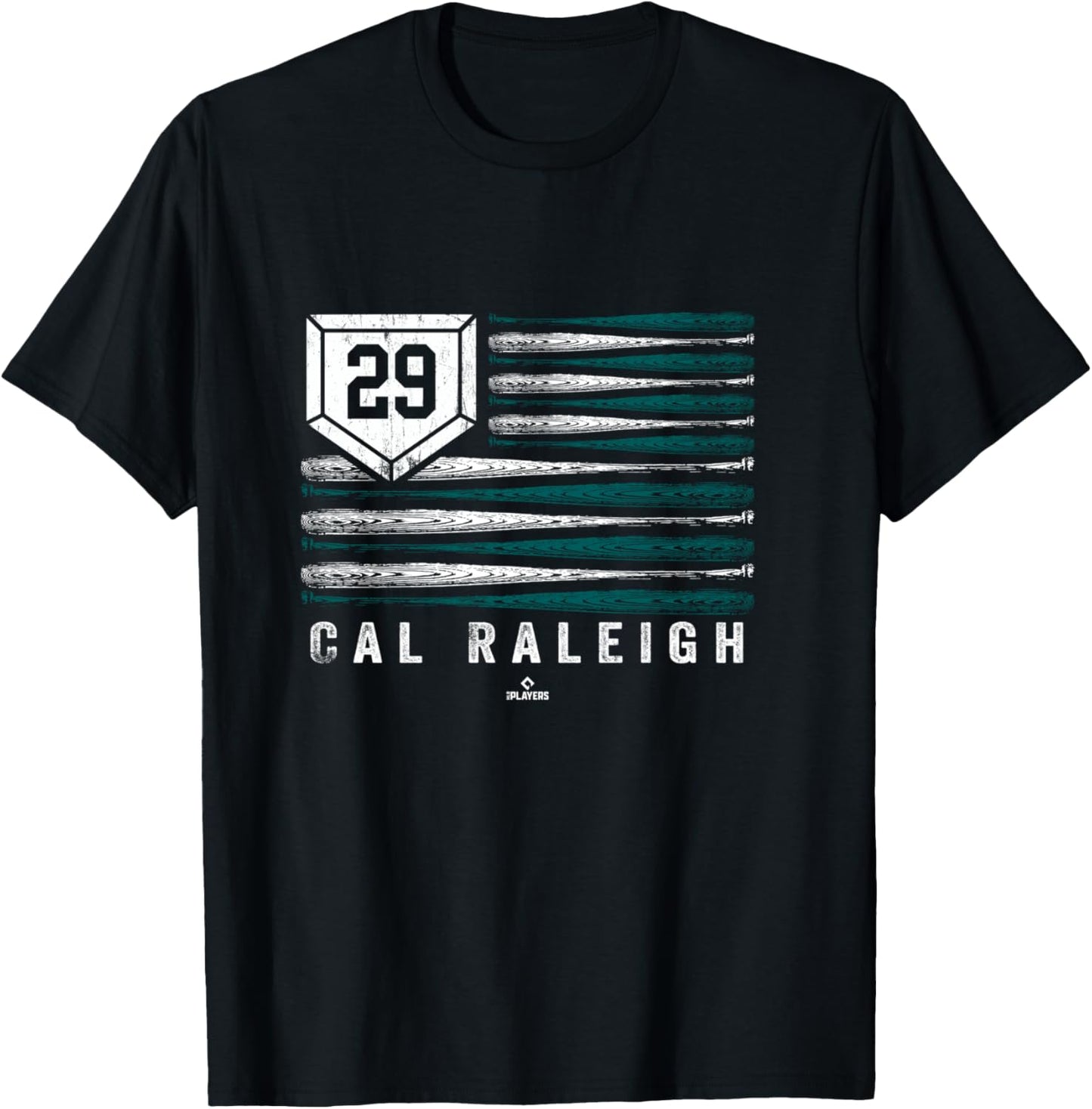 Vintage US Flag Baseball Stripes Cal Raleigh Seattle MLBPA T-Shirt - T-Shirt | Black