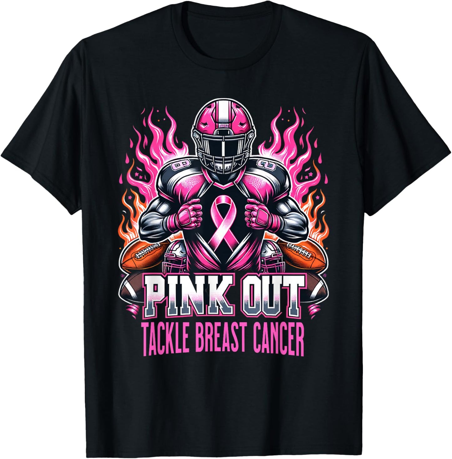 Pink Out Tackle Breast Cancer Awareness American Football T-Shirt - T-Shirt | Black
