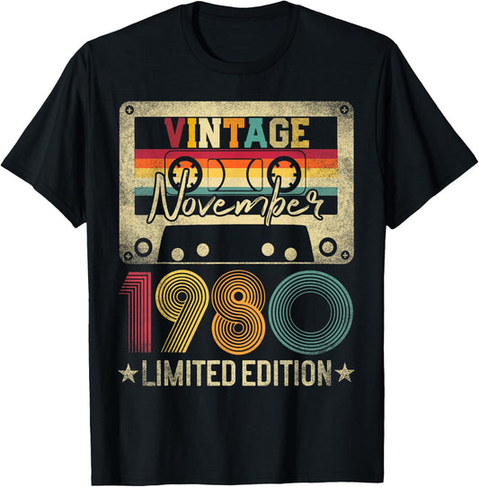 November 1980 45th Birthday Gift Limited Edition Vintage T-Shirt - T-Shirt | Black