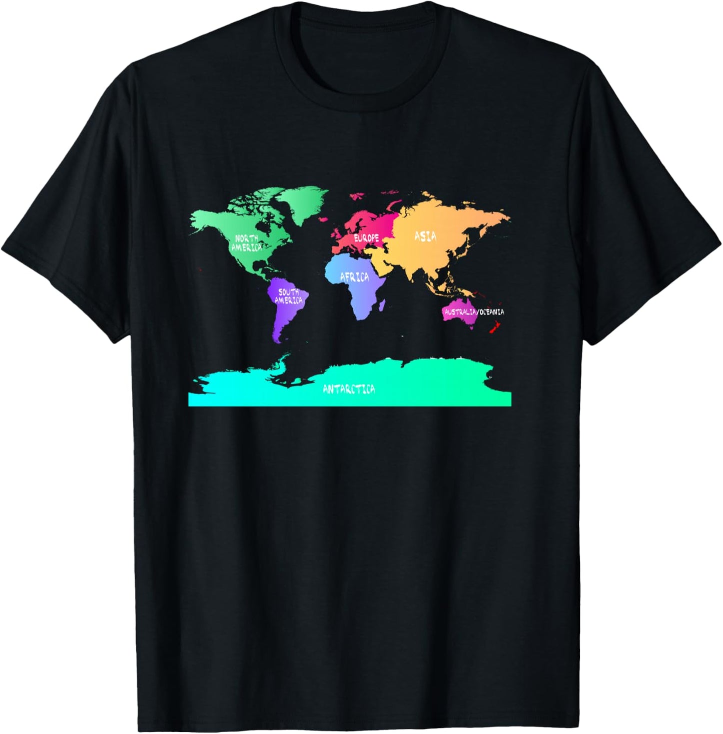 World Map of All Seven Continents T-Shirt - T-Shirt | Black