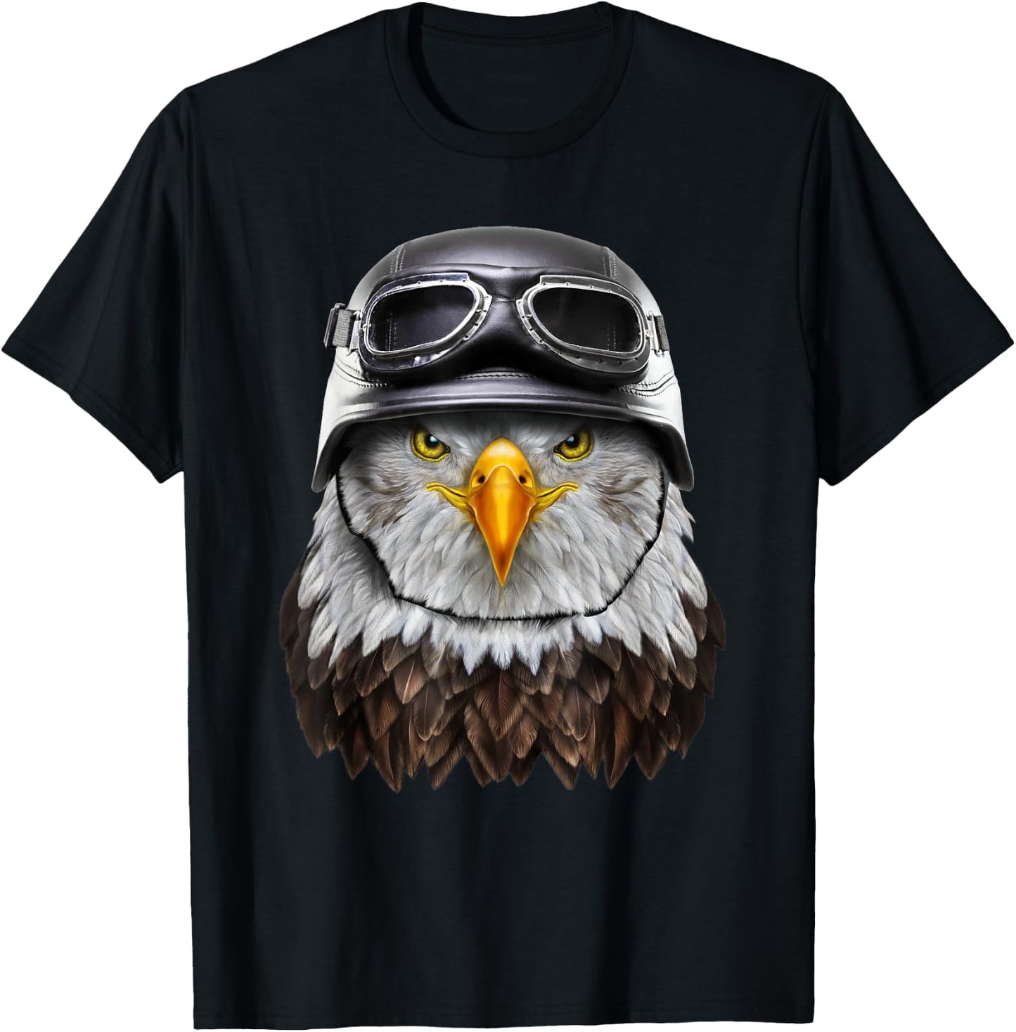 Bald Eagle Biker in Motorcycle Helmet T-Shirt - T-Shirt | Black