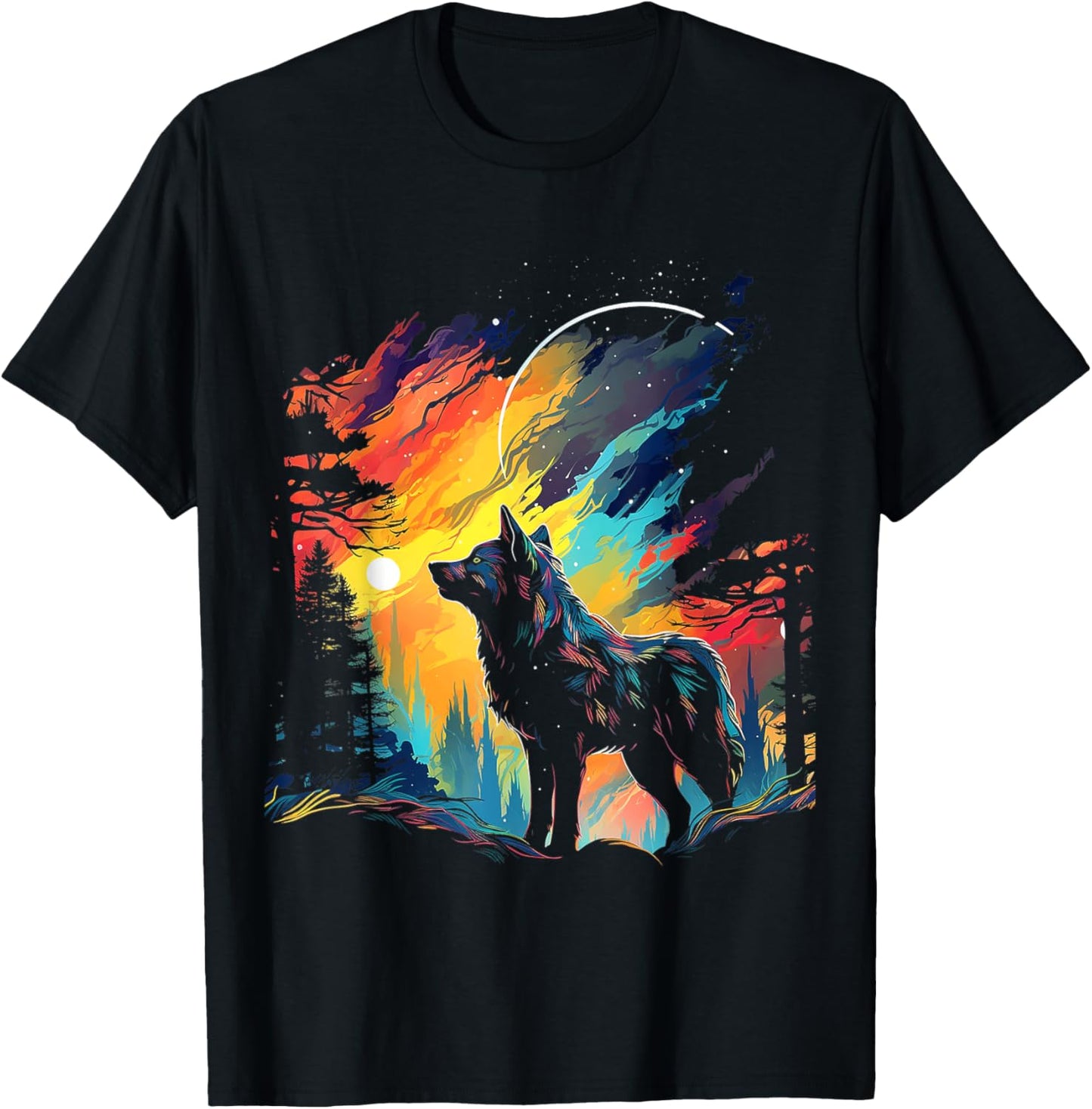 Wolf Nature Art Animal Colorful Abstract Graphic Wolf T-Shirt - T-Shirt | Black