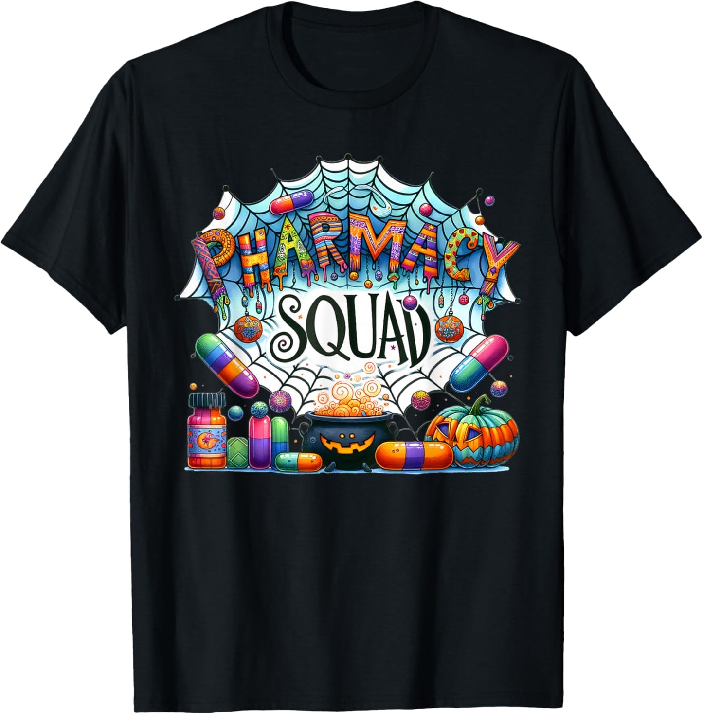 Funny Pharmacy Squad Technician Pumpkin Halloween T-Shirt - T-Shirt | Black