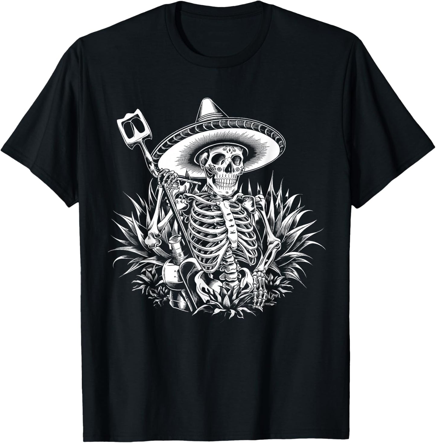 Mexico Vintage Skeleton Tequila Dia De Los Muertos Mexican T-Shirt - T-Shirt | Black