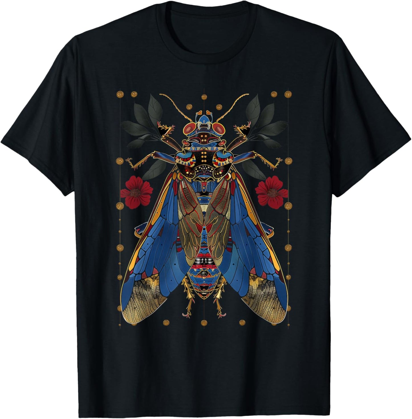 Cicadas Flowers Insects Beetle Vintage Tattoo Entomology T-Shirt - T-Shirt | Black