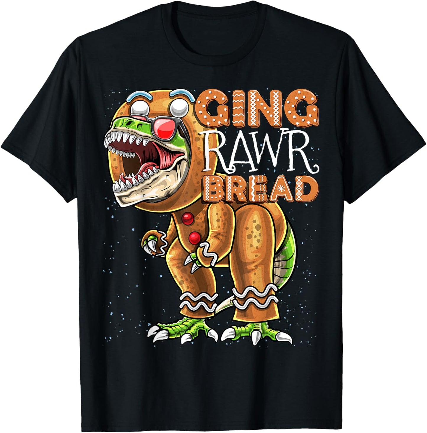 Gingerbread Man Costume Dinosaur Christmas Cookie Gift Kids T-Shirt - T-Shirt | Black