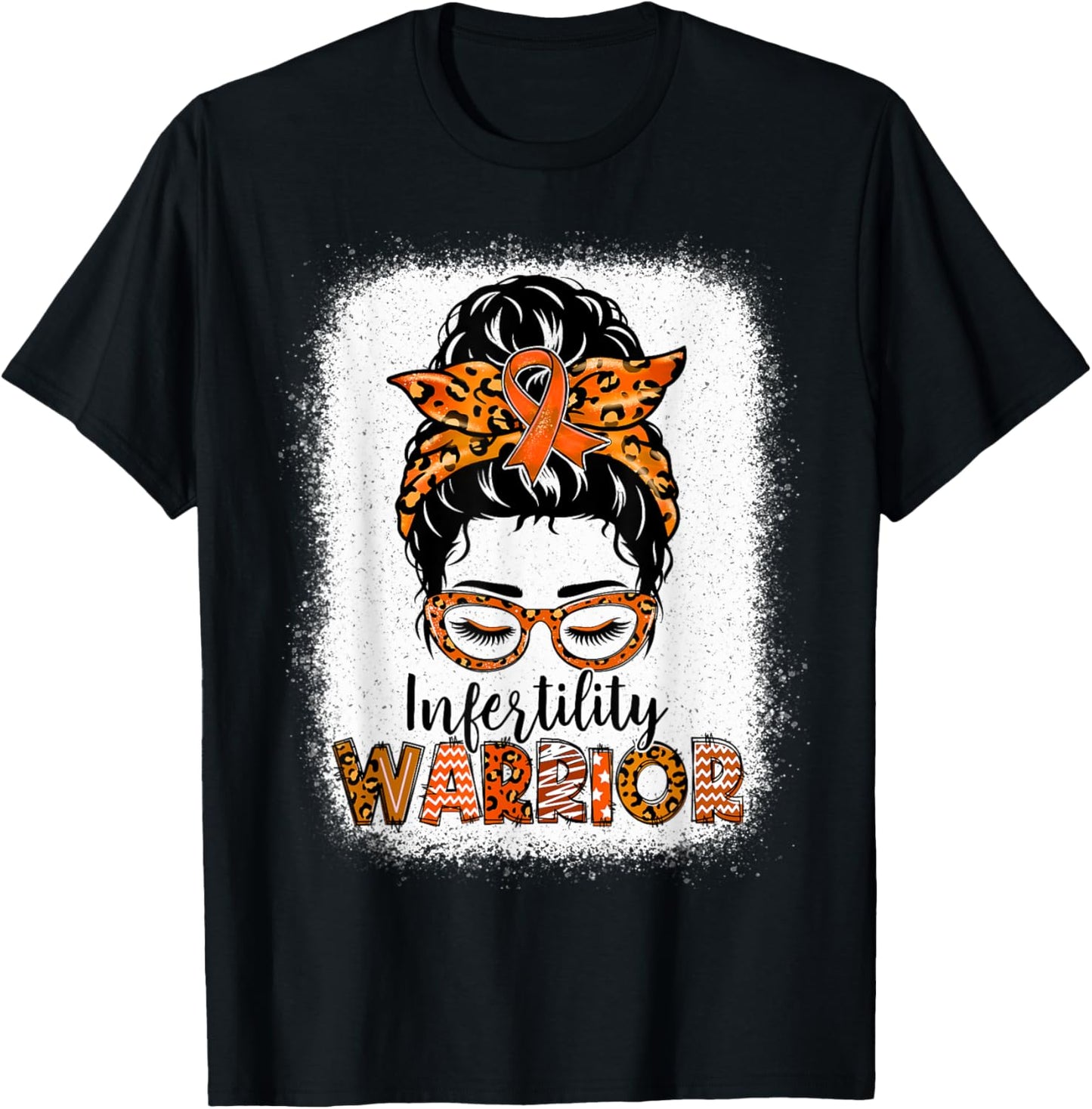 Infertility Warrior Awareness Messy Bun Orange Ribbon T-Shirt - T-Shirt | Black