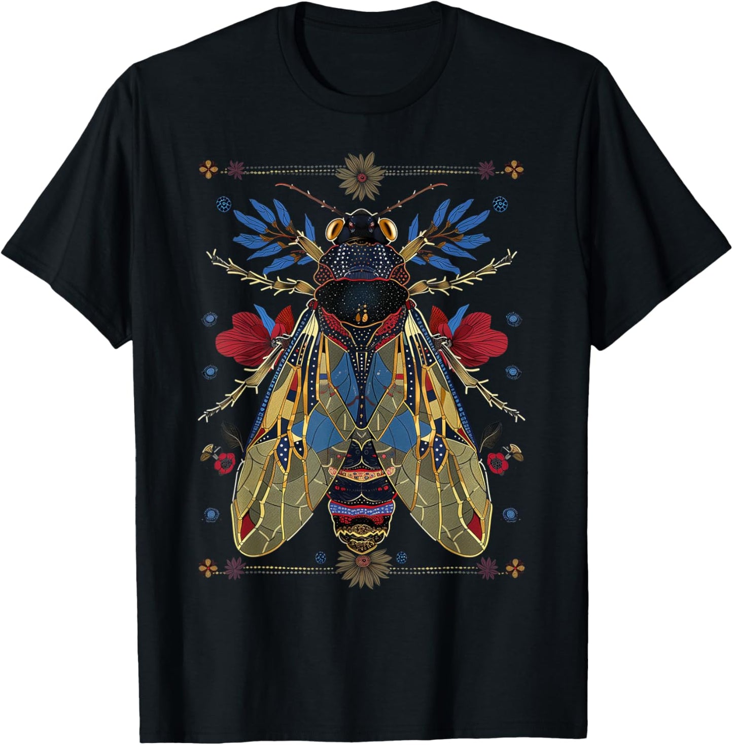 Cicadas Flowers Insects Beetle Vintage Tattoo Entomology T-Shirt - T-Shirt | Black