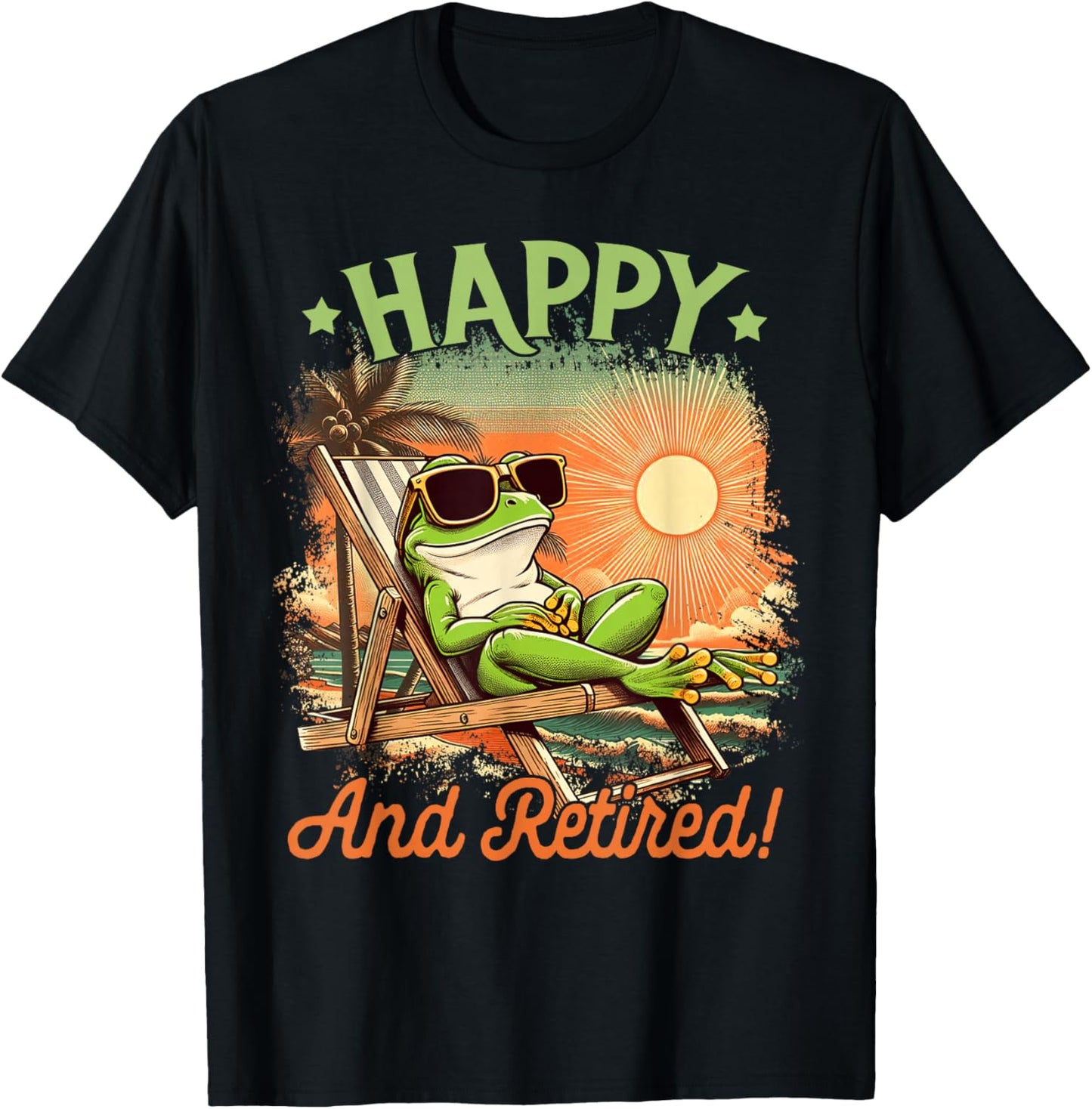Retired Coworker Frog Retirement Party Beach Happy & Retired T-Shirt - T-Shirt | Black