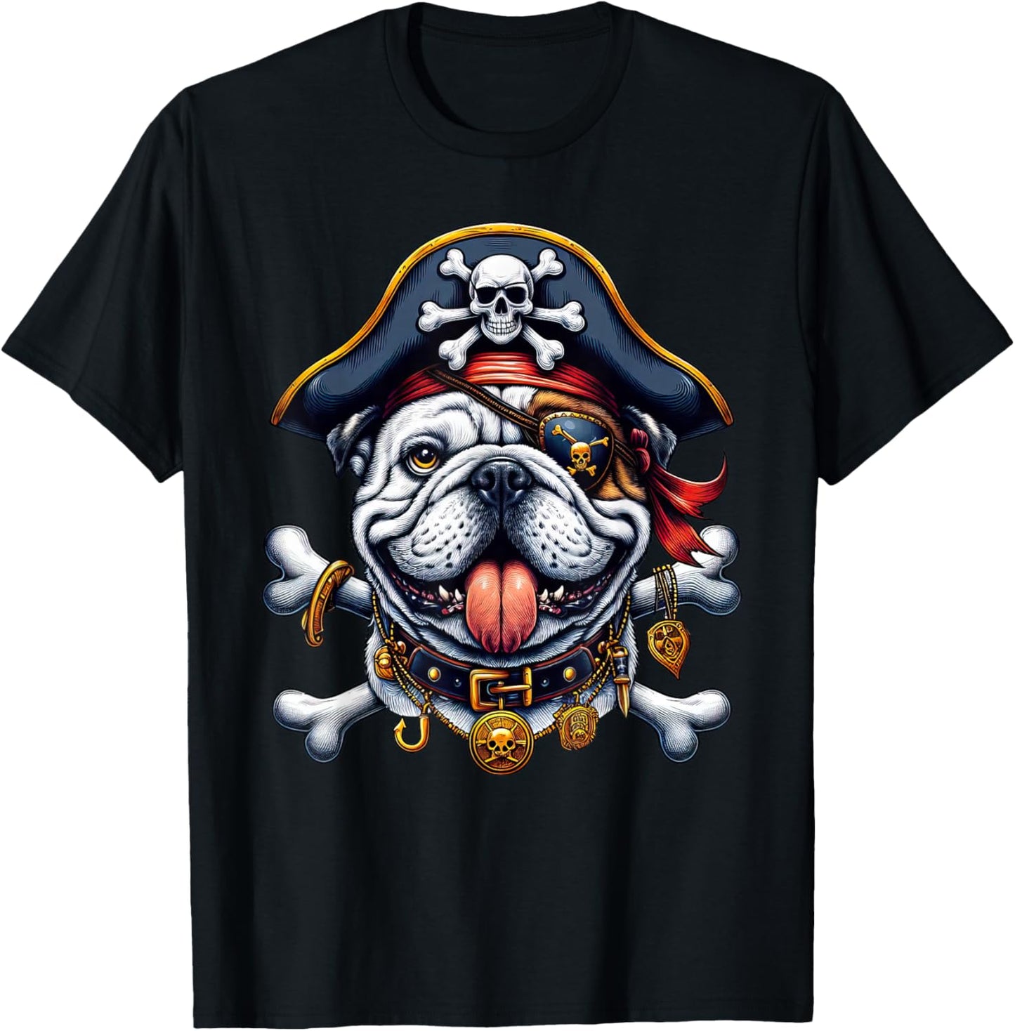 English Bulldog Pirate Crossbones Halloween Kids T-Shirt - T-Shirt | Black