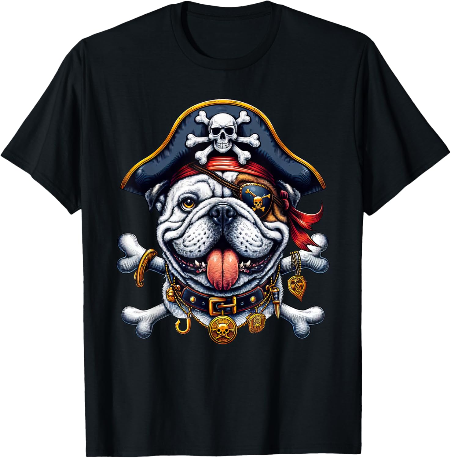 English Bulldog Pirate Crossbones Halloween Kids T-Shirt - T-Shirt | Black