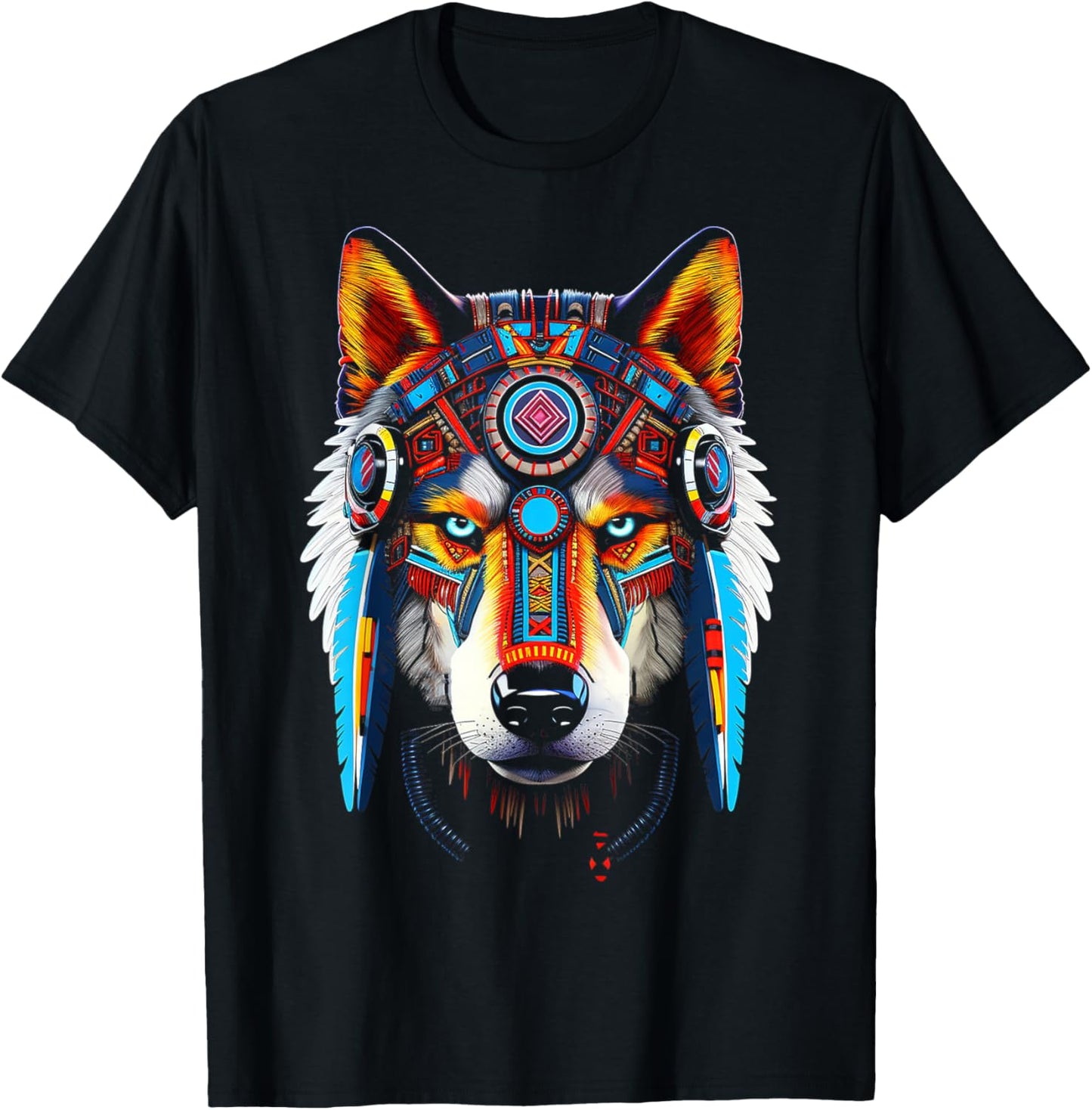 Wolf Anime Abstract Art Animal Face Graphic Wolf T-Shirt - T-Shirt | Black