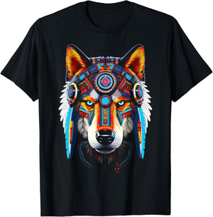Wolf Anime Abstract Art Animal Face Graphic Wolf T-Shirt - T-Shirt | Black