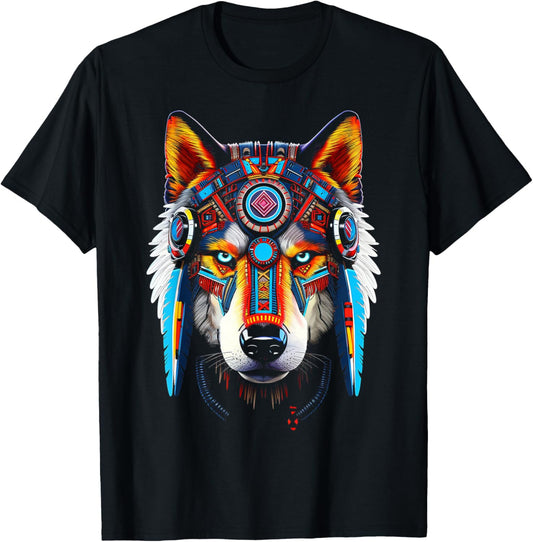 Wolf Anime Abstract Art Animal Face Graphic Wolf T-Shirt - T-Shirt | Black