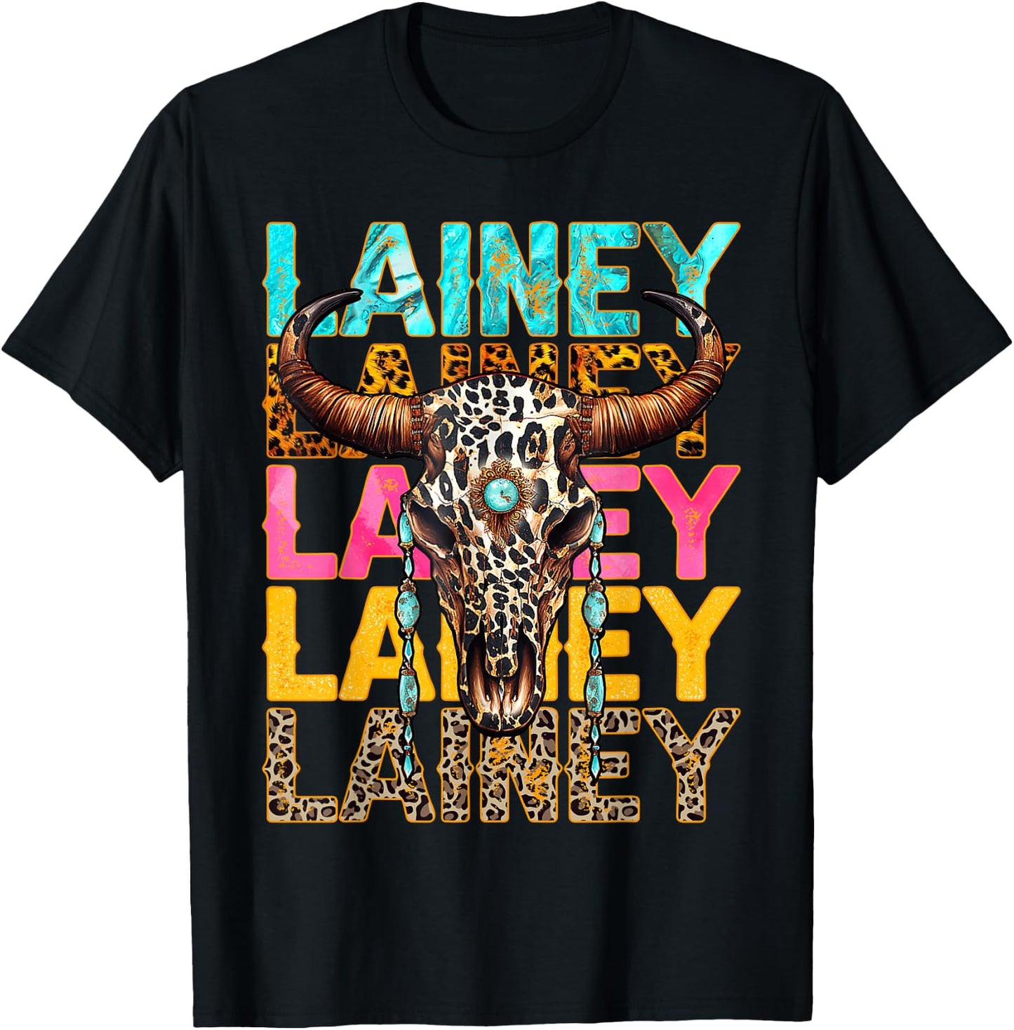 Western Cowgirl Lainey Name Personalized Birthday Girl T-Shirt - T-Shirt | Black