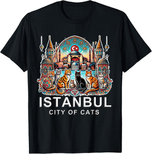 Travel to Istanbul - City of Cats, Turkey, White Font Ed T-Shirt - T-Shirt | Black