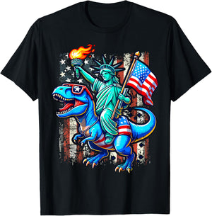 Dino Statue Of Liberty 4th Of July American T-Shirt - T-Shirt | Black