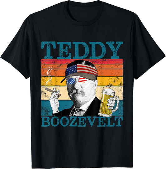 Teddy Boozevelt Retro Drinking President Theodore Roosevelt T-Shirt - T-Shirt | Black