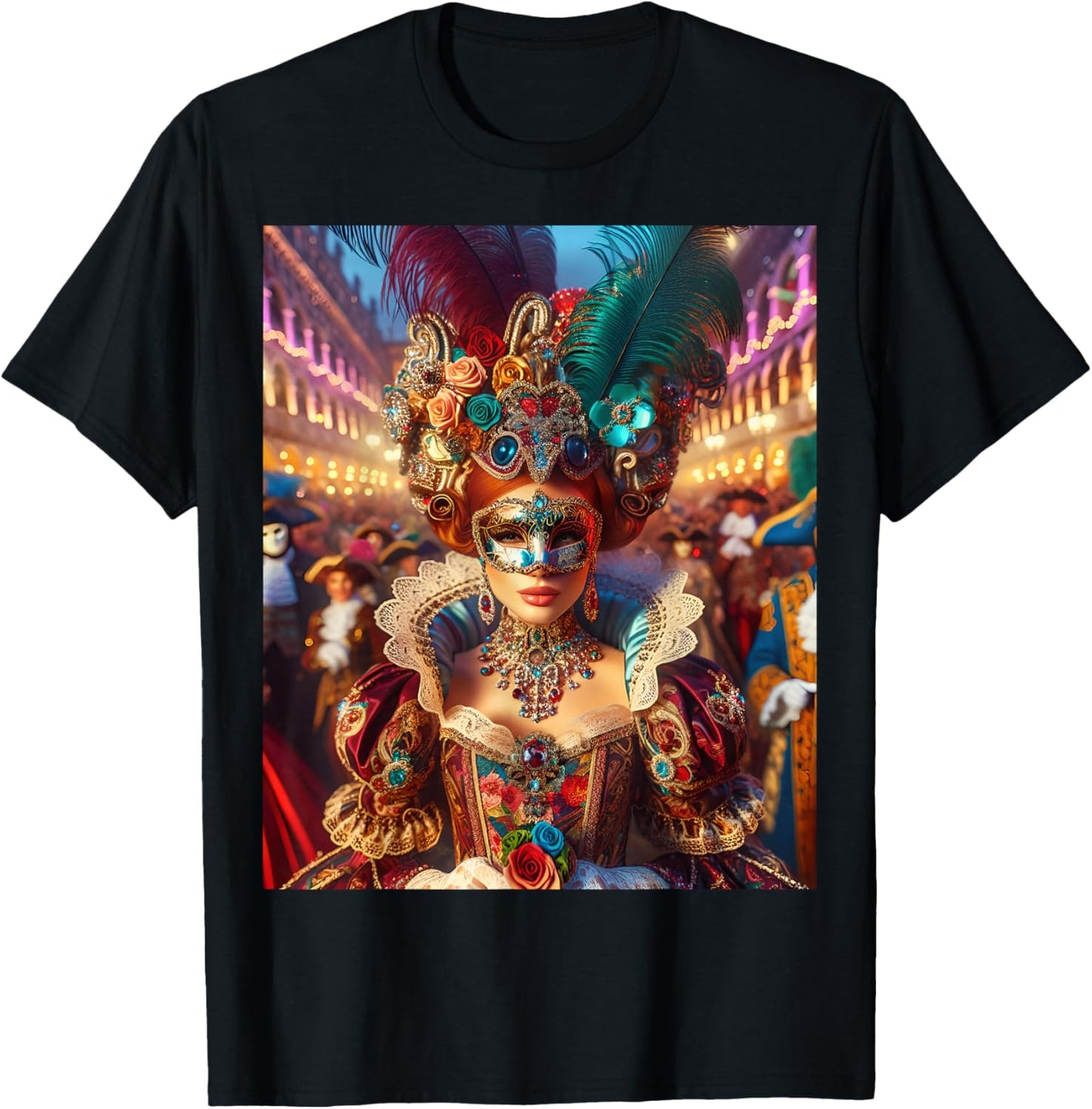 Fantasy Cute Lady Mask Venice T-Shirt - T-Shirt | Black