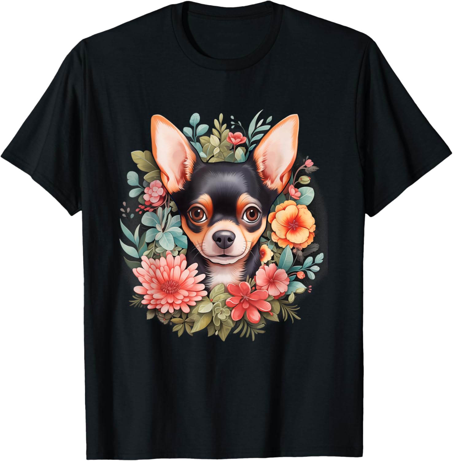 Chihuahua Mom Floral Dog Lover Vintage Flowers Cute T-Shirt - T-Shirt | Black