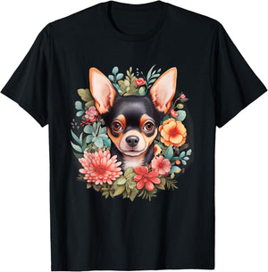 Chihuahua Mom Floral Dog Lover Vintage Flowers Cute T-Shirt - T-Shirt | Black
