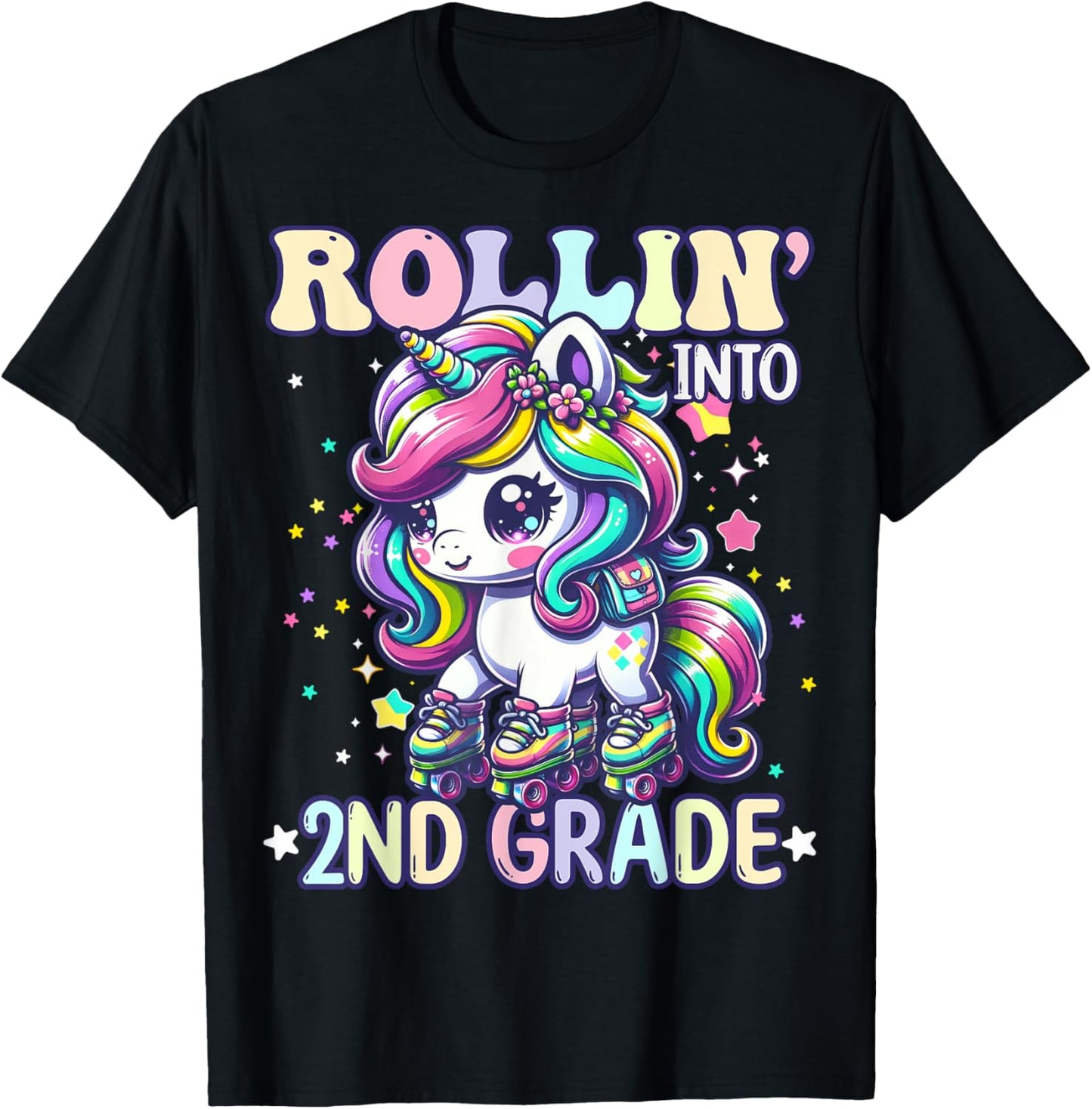 2nd Grade Back To School First Day Girl Rollin Unicorn T-Shirt - T-Shirt | Black
