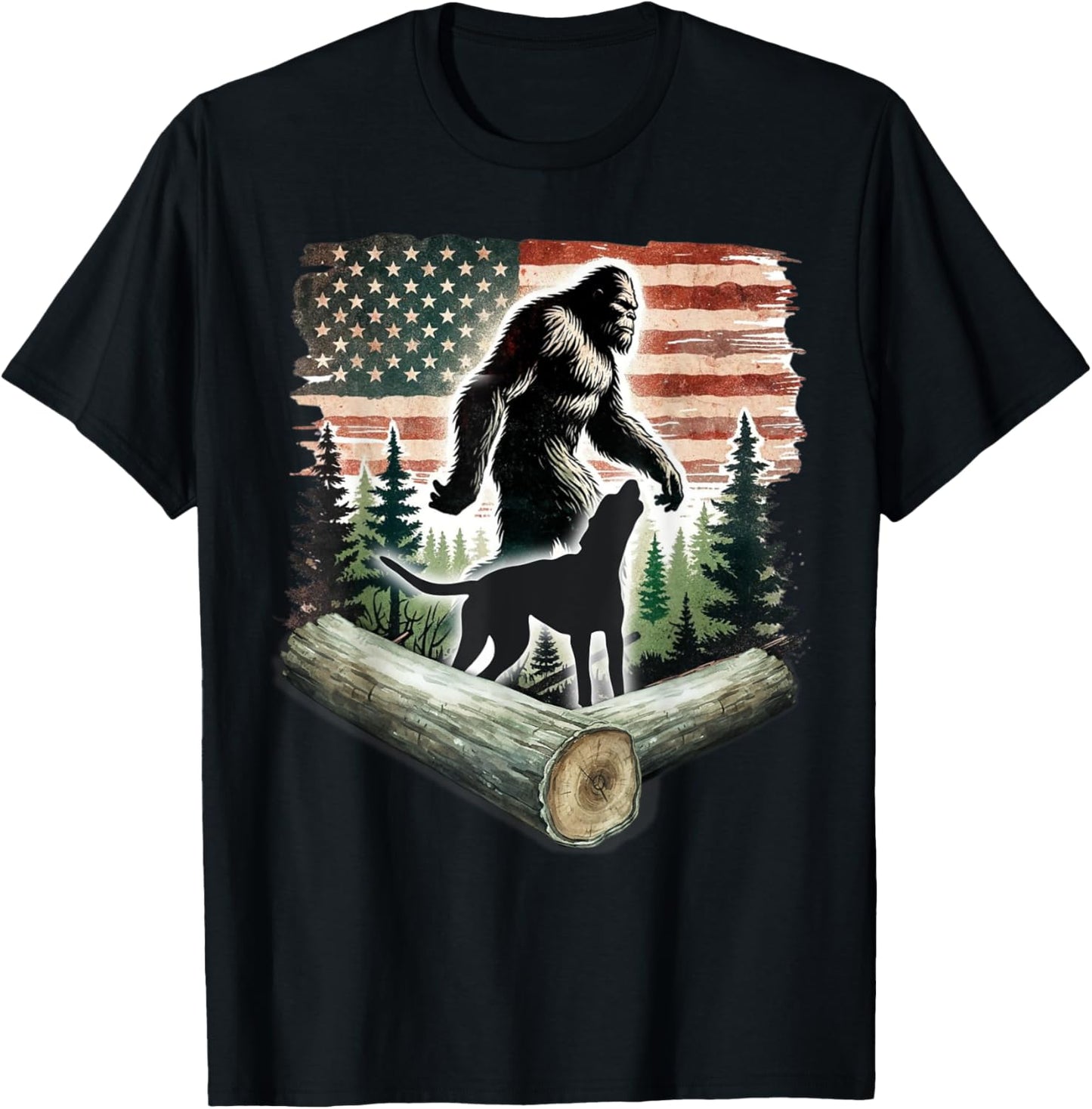 Bigfoot Coon Hunting with Treeing Walker Coonhound Dog T-Shirt - T-Shirt | Black