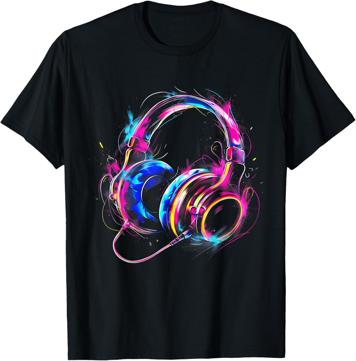 Headphones Music DJ House Dance Club Music Headphones Splash T-Shirt - T-Shirt | Black