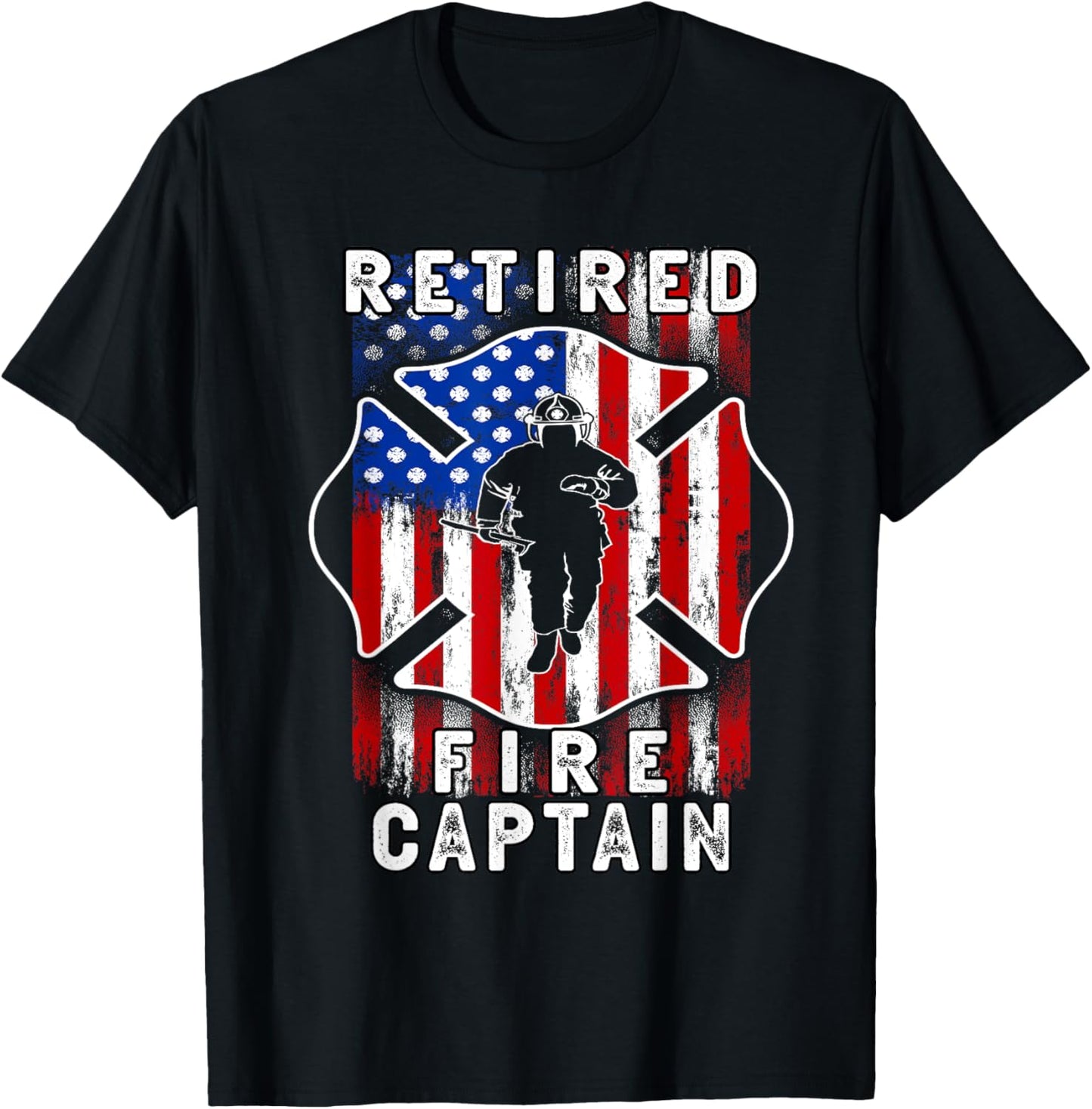 USA flag Retired Fire captain 2025 Firefighter Retirement T-Shirt - T-Shirt | Black