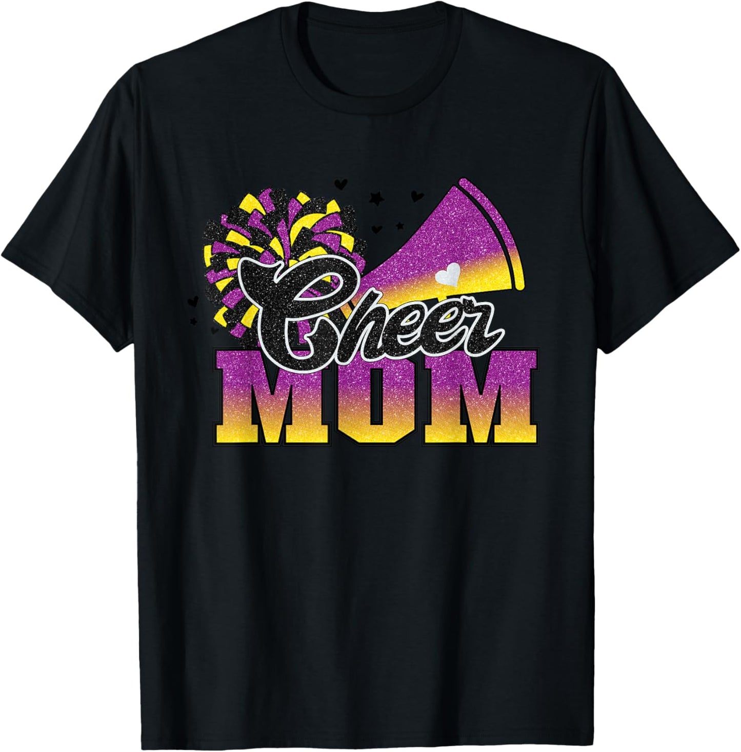 Football Cheer Mom Purple Yellow Black Pom Leopard T-Shirt - T-Shirt | Black