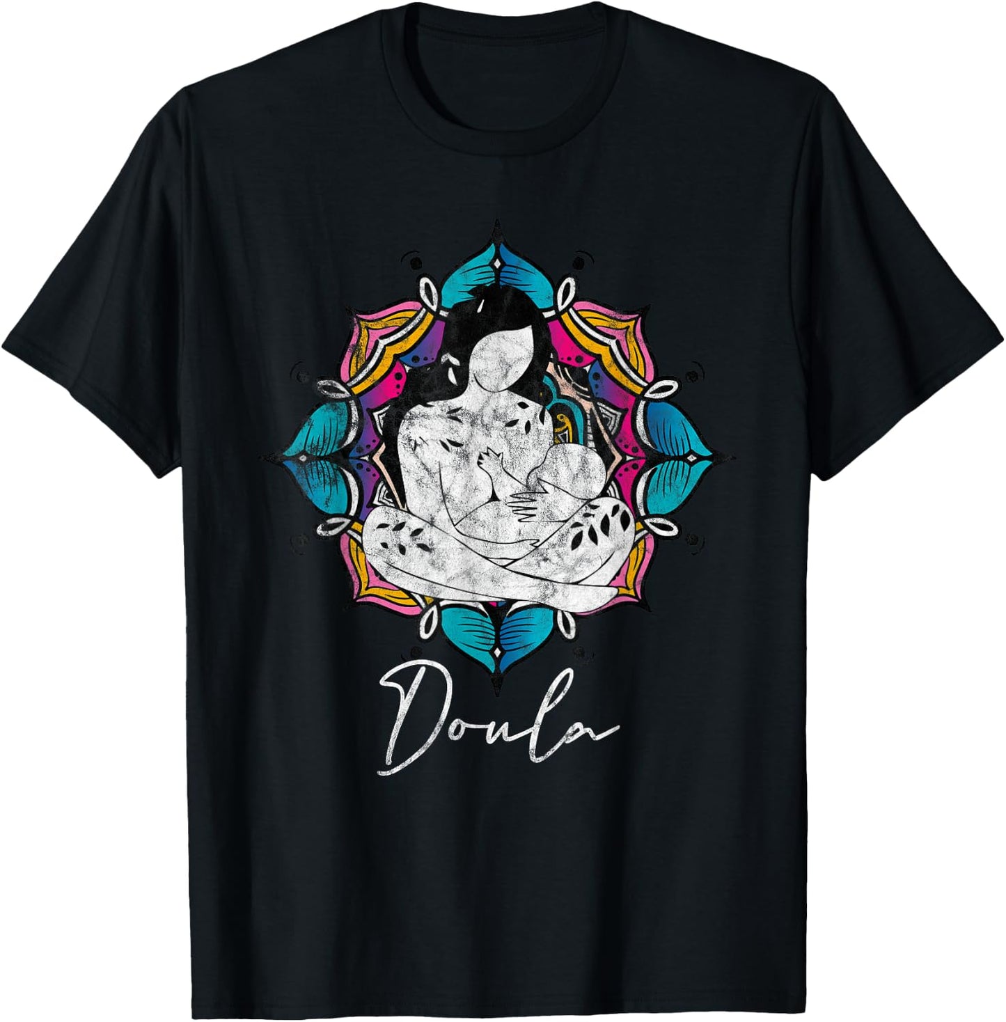 Doula Floral Birth Companion Gift Birth Coach Assistant T-Shirt - T-Shirt | Black