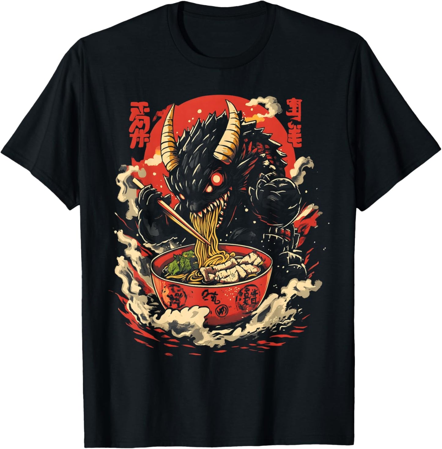 Kaiju Eating Ramen Funny Japanese Monster Lover Birthday T-Shirt - T-Shirt | Black