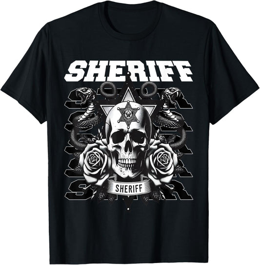 Sheriff Star Snakes and Roses T-Shirt - T-Shirt | Black