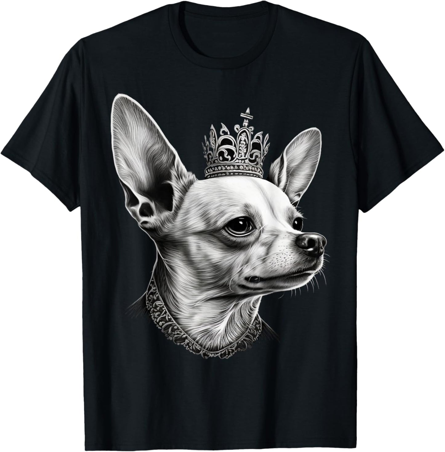 Black and White Chihuahua Dog on Crown Chihuahua T-Shirt - T-Shirt | Black